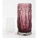 Two Whitefrairs bark-moulded vases, circa 1960, the first amethyst tint, of cylindrical form,