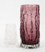 Two Whitefrairs bark-moulded vases, circa 1960, the first amethyst tint, of cylindrical form,