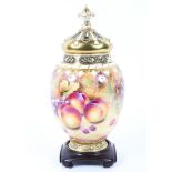 A Royal Worcester fruit decorated pot pourri vase