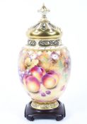 A Royal Worcester fruit decorated pot pourri vase