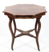 An Edwardian rosewood inlaid occasional table, shaped octagonal form,