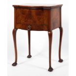 An Edwardian walnut veneered sewing box, on stand,