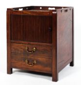 A Georgian mahogany tambour fronted pot cupboard, with pull out drawer and galleried top,