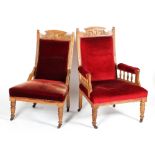 A pair of Victorian walnut armchairs,