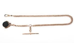 A 9ct gold Albert chain with swing seal 30g