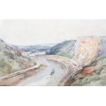 W E Jones, A view of a river gorge, possibly Clifton, Bristol, watercolour, signed lower left,