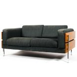 A Robin Day Forum 20th century two seater sofa, upholstered with blue fabric,