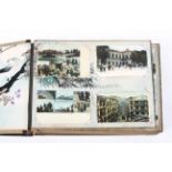 An Asian lacquered Shibayama-style postcard album mounted with assorted postcards of Hong Kong,