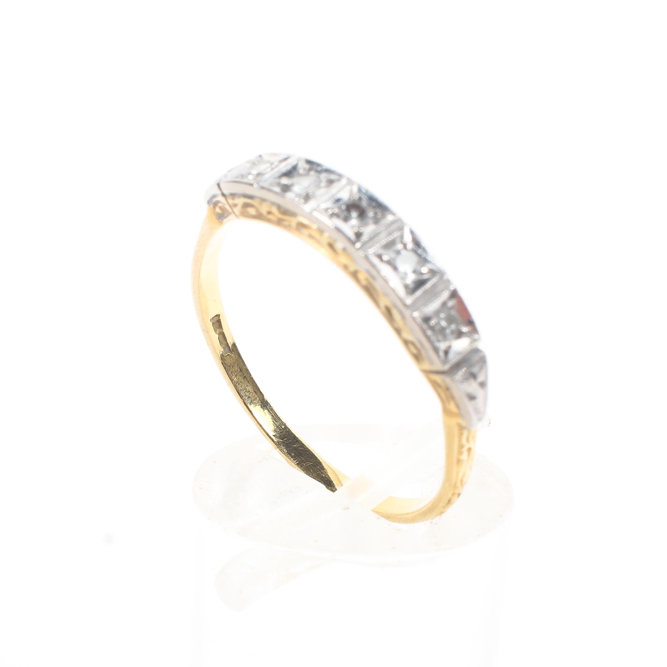 A yellow and white metal ring set with single cut diamonds estimated to weigh a total of 0.05cts. - Image 4 of 4