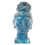 An Aldo Londi for Bitossi 1960's Italian pottery Kwan Yin (Guanyin) bust, in the blue Chinese decor,