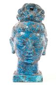 An Aldo Londi for Bitossi 1960's Italian pottery Kwan Yin (Guanyin) bust, in the blue Chinese decor,