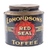 A large vintage shop display toffee tin for 'Edmondson's Red Seal',