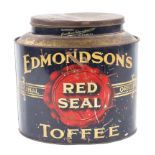 A large vintage shop display toffee tin for 'Edmondson's Red Seal',