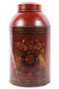 A toleware lidded jar and cover, armorial, enriched in deep red, probably 19th/early 20th century,