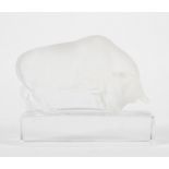 A Lalique frosted glass Taureau paperweight in the form of a bull, signature to base, height 8.