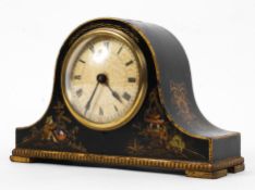 A Hamburg American Clock Company, lacquered Napolean's hat shaped mantel clock,