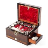 A Victorian rosewood and mother of pearl inlaid ladies travelling box,
