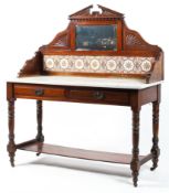 A Victorian walnut marble topped washstand,