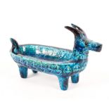 An Aldo Londi for Bitossi 1960's Italian pottery Rimini blu dish in the form of a stylized goat,