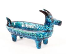 An Aldo Londi for Bitossi 1960's Italian pottery Rimini blu dish in the form of a stylized goat,