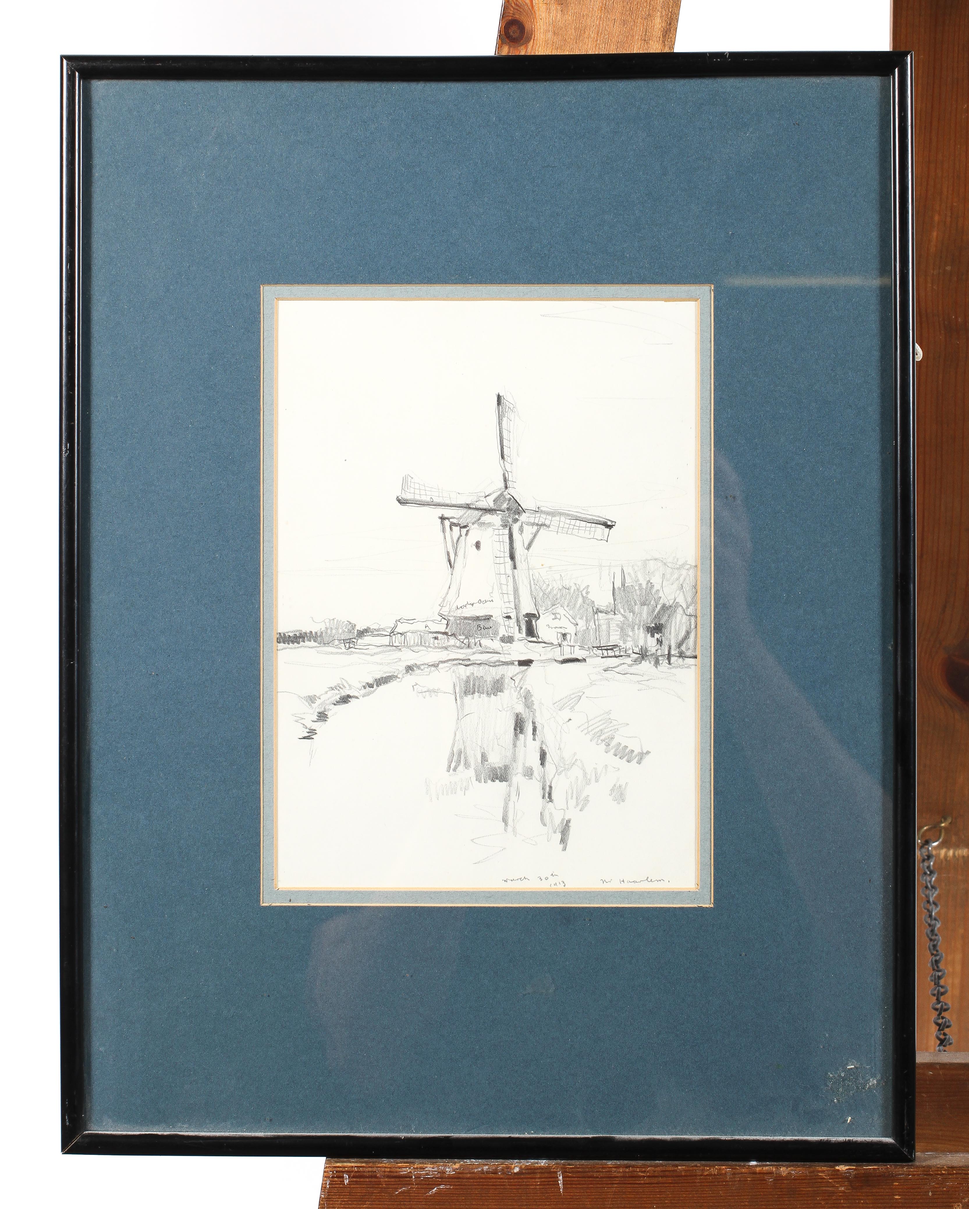 Fred Lawson, (British, 1888-1968), Windmill near Haarlem, pencil, inscribed 'March 30th 1913, - Image 2 of 4