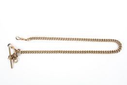 A 9ct gold curb link Albert chain with T-Bar each link stamped 9ct. 45g.