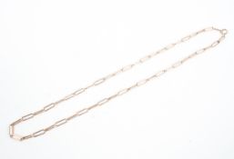 A 9ct rose gold 17 inch elongated link belcher chain with bolt ring clasp, hallmarked 9ct gold,