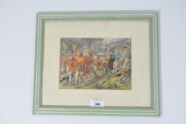 Sir John Gilbert, print of a processional boar hunt, framed and glazed,