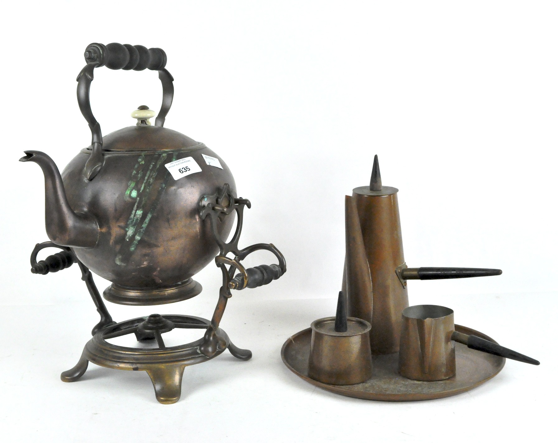 A Victorian copper kettle on stand,