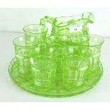 A six piece Uranium green glass lemonade set