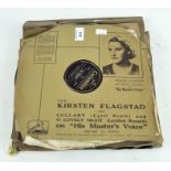 A selection of vintage gramophone records, including singles by Kirsten Flagstad, 'Parlophone,