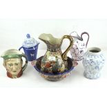 A selection of ceramics including an Italian white glazed jug with pink details