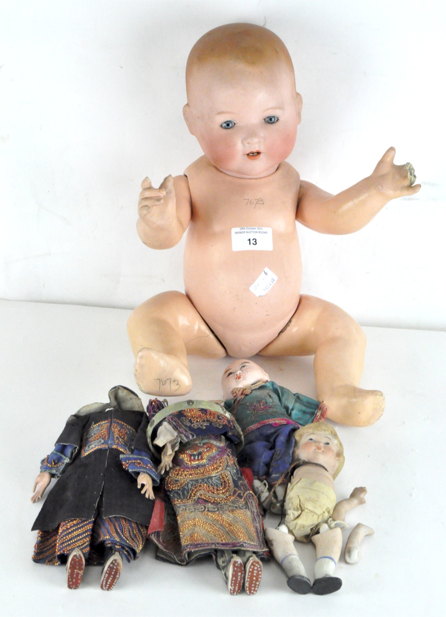 An early 20th century Armand Marseille doll, 351/6K, together with various other dolls