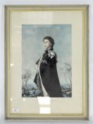 A print of Queen Elizabeth II, after a portrait by Pietro Annigoni,