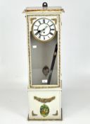 A white painted single weight wall clock, the case front borders adorned with gilt foliate motifs,