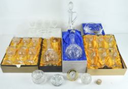 Two boxed sets of Cathedral Crystal glasses and two decanters, together with liqueur glasses,