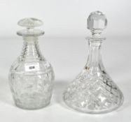 Two cut glass decanters, one being a ships decanter, both with stoppers,
