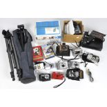 A selection of vintage cameras, including a Polaroid land camera colour swinger II,