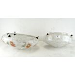 Two mid-century glass ceiling lamp shades, one being mottled glass,