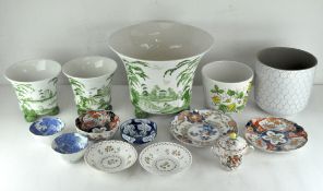 A collection of assorted ceramics, including Japanese Imari plate and matching bowl,