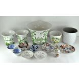 A collection of assorted ceramics, including Japanese Imari plate and matching bowl,