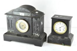 Two late 19th/early 20th century slate mantel clocks, one with blue marble inserts,