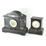 Two late 19th/early 20th century slate mantel clocks, one with blue marble inserts,