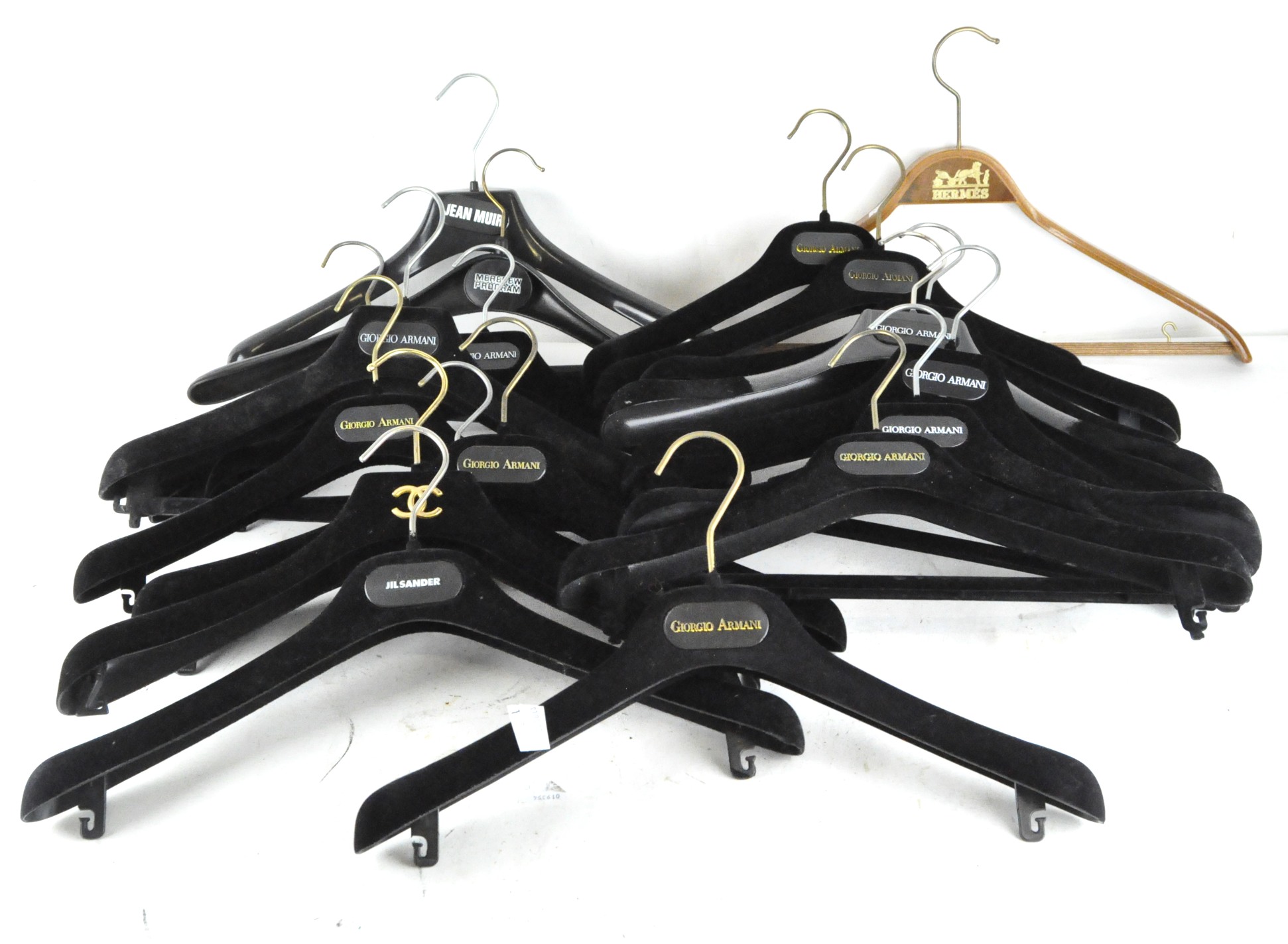 A collection of designer clothes hangers,