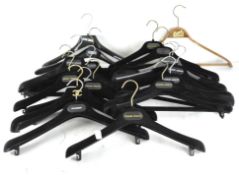 A collection of designer clothes hangers,