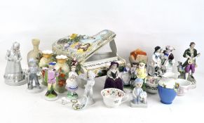 A selection of German ceramic figures and other ceramics including a grand piano, various figures,