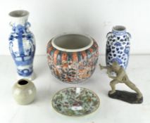 A selection of Oriental ceramics, including 19th century ribbed Jardiniere (AF), vases,