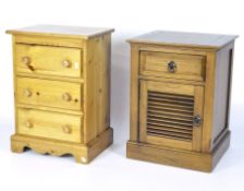 A vintage pine three drawer bedside chest; together with an M&S Karinda side table,