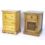 A vintage pine three drawer bedside chest; together with an M&S Karinda side table,