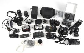 A selection of cameras and lenses,